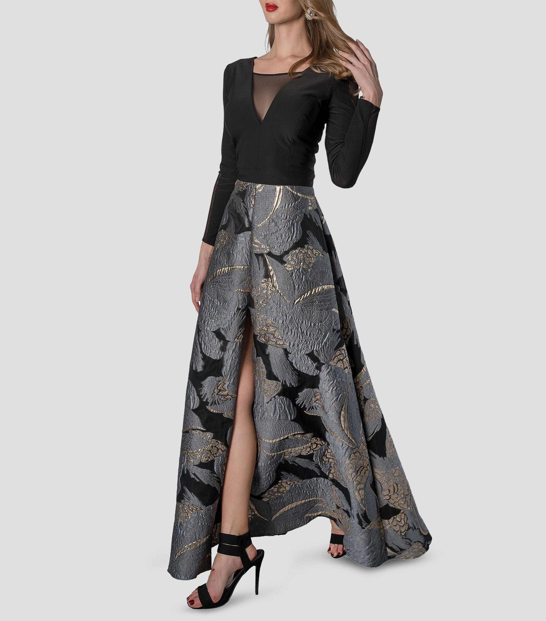 Vestido largo manga larga con estampado Mujer
